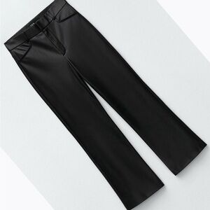 NWT! Zara High-Rise Mini Flare Faux Black Leather Legging Pants Sz Large Grunge